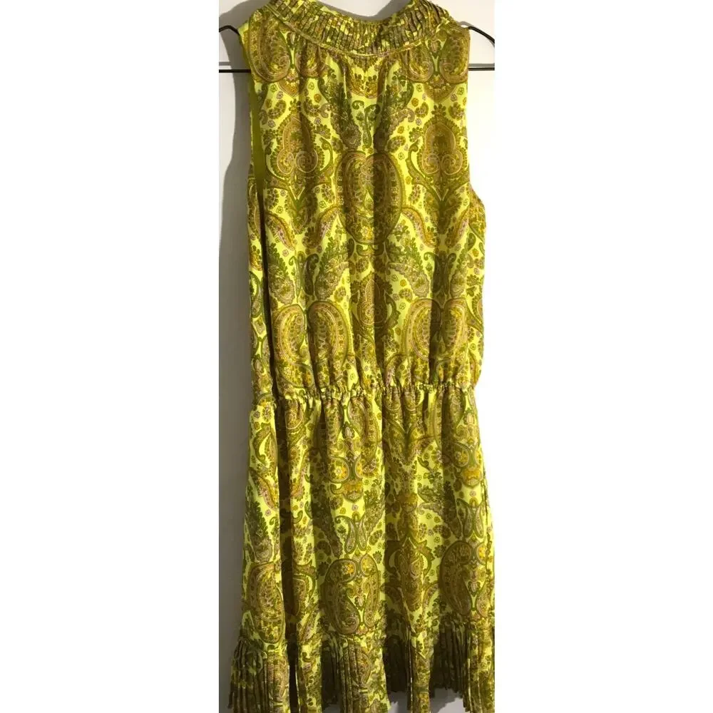 Banana Republic Women's Size Medium Yellow & Pink Paisley Pleated Neck Dress